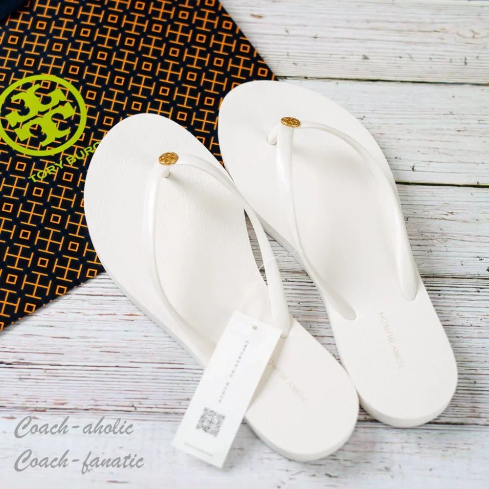 NWT 2023 Tory Burch Chelsea Summer Casual Flip Flop Thong Ivory Sandals 7/8 - Picture 1 of 6